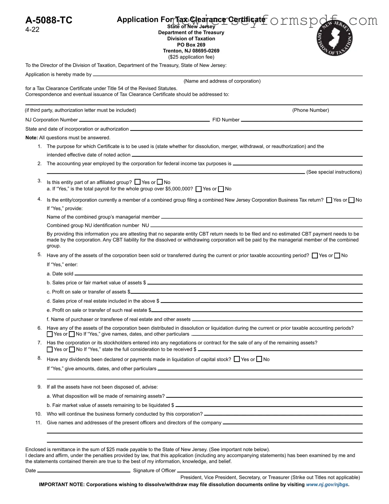 Fill Out a Valid A 5088 Tc Nj Template