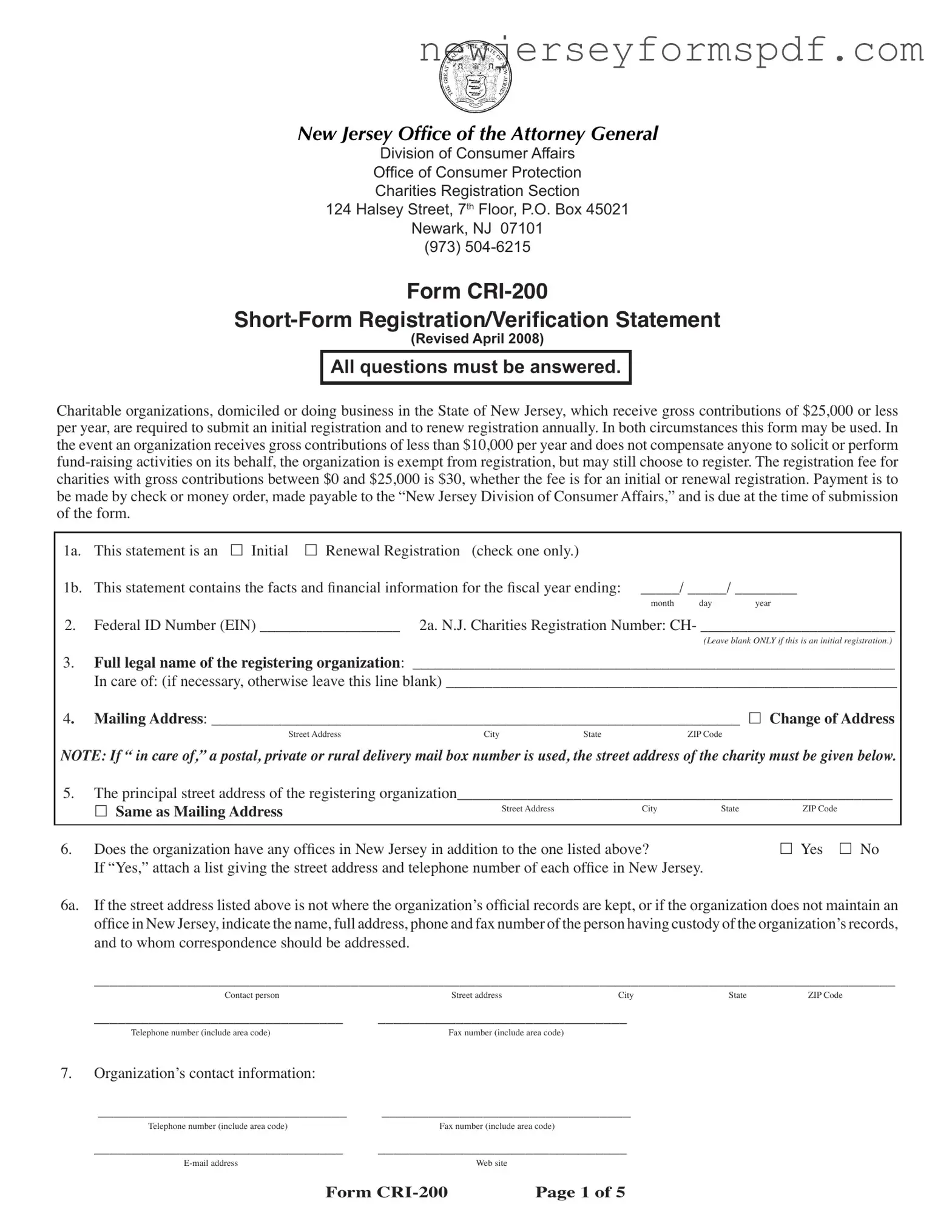 Fill Out a Valid Cri 200 Nj Template