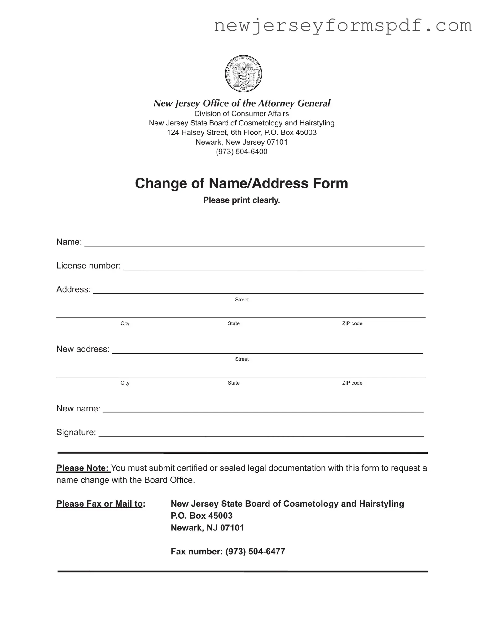 Fill Out a Valid New Jersey Change Of Name Address Template