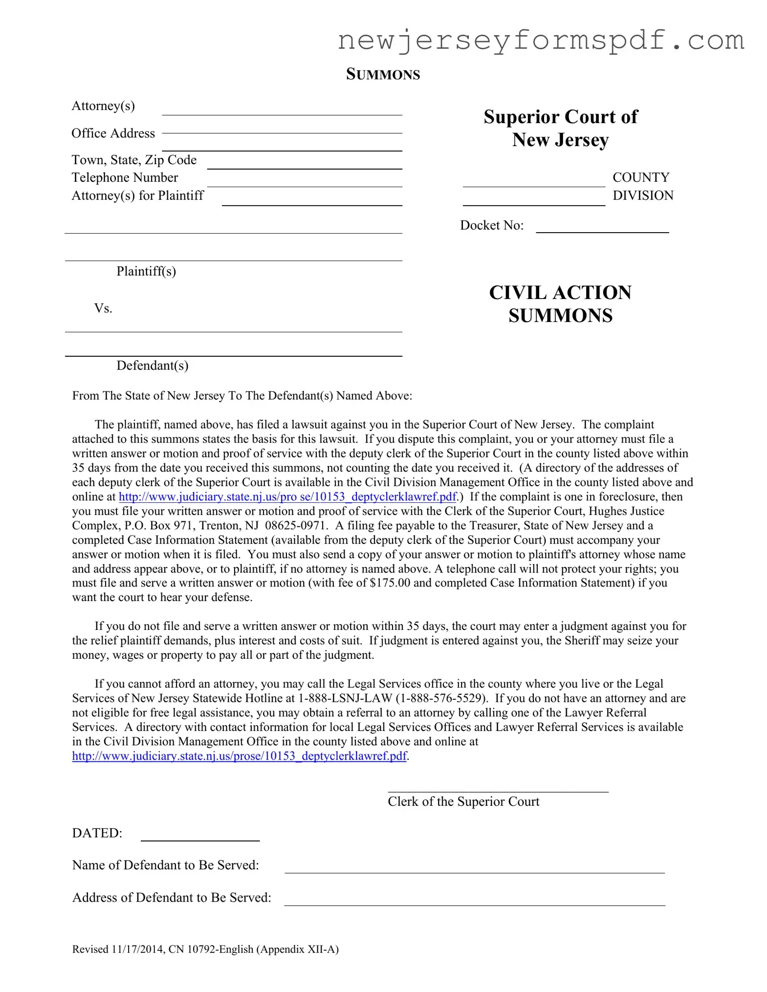 Fill Out a Valid New Jersey Civil Template