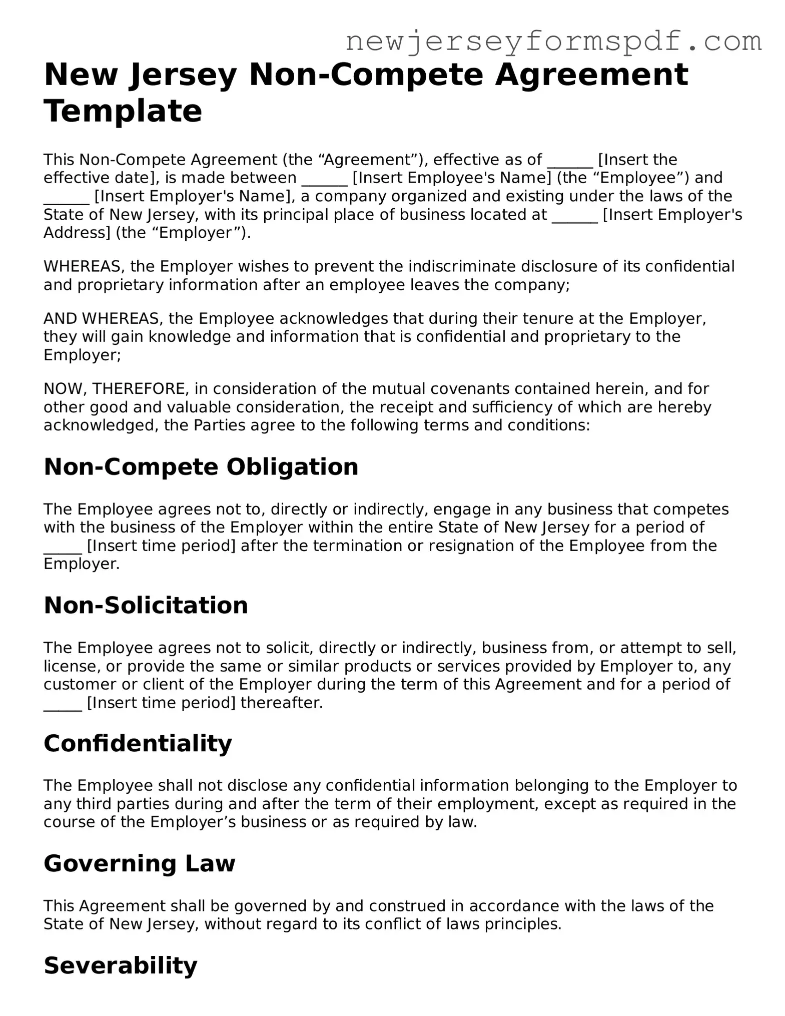 Valid Non-compete Agreement Form for the State of New Jersey