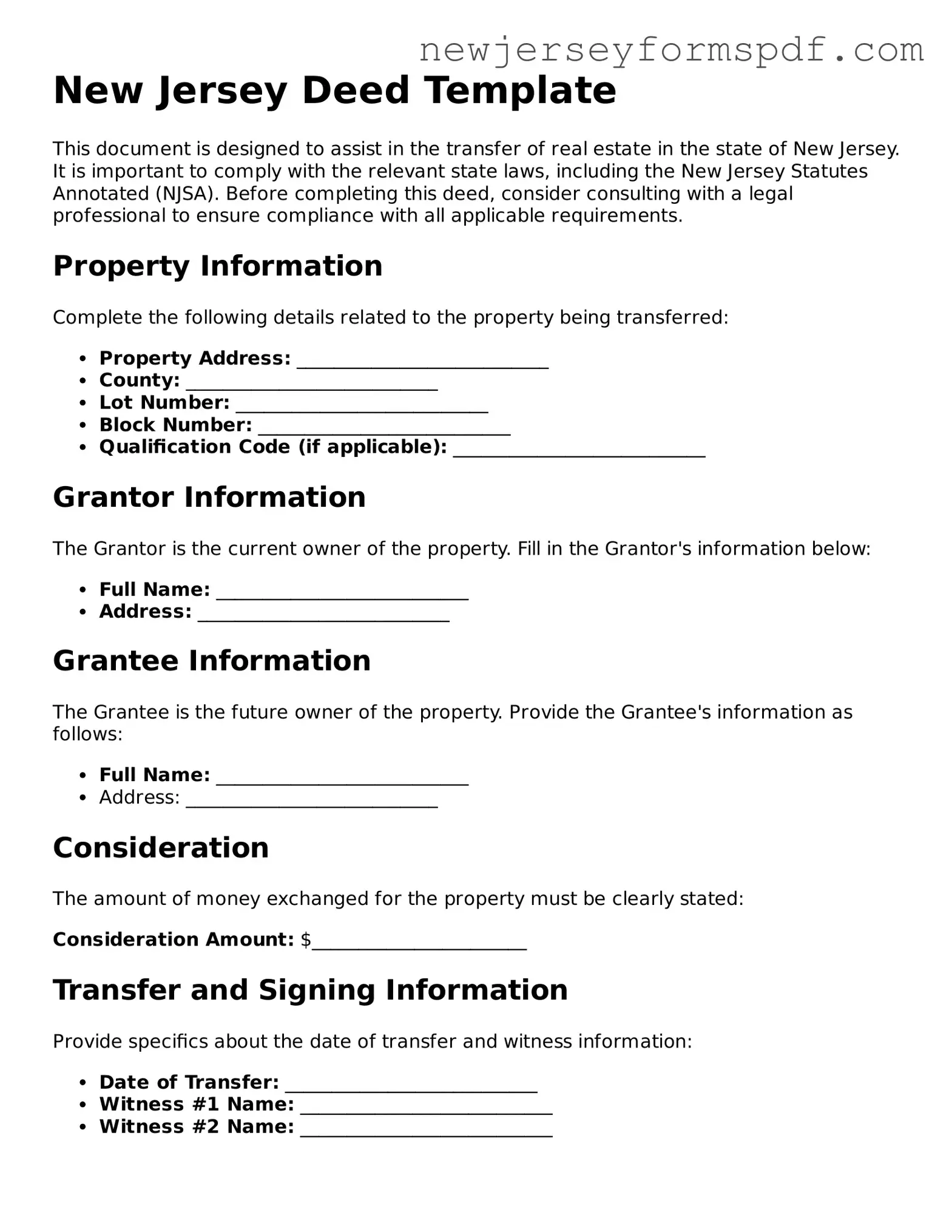 Valid Deed Form for the State of New Jersey
