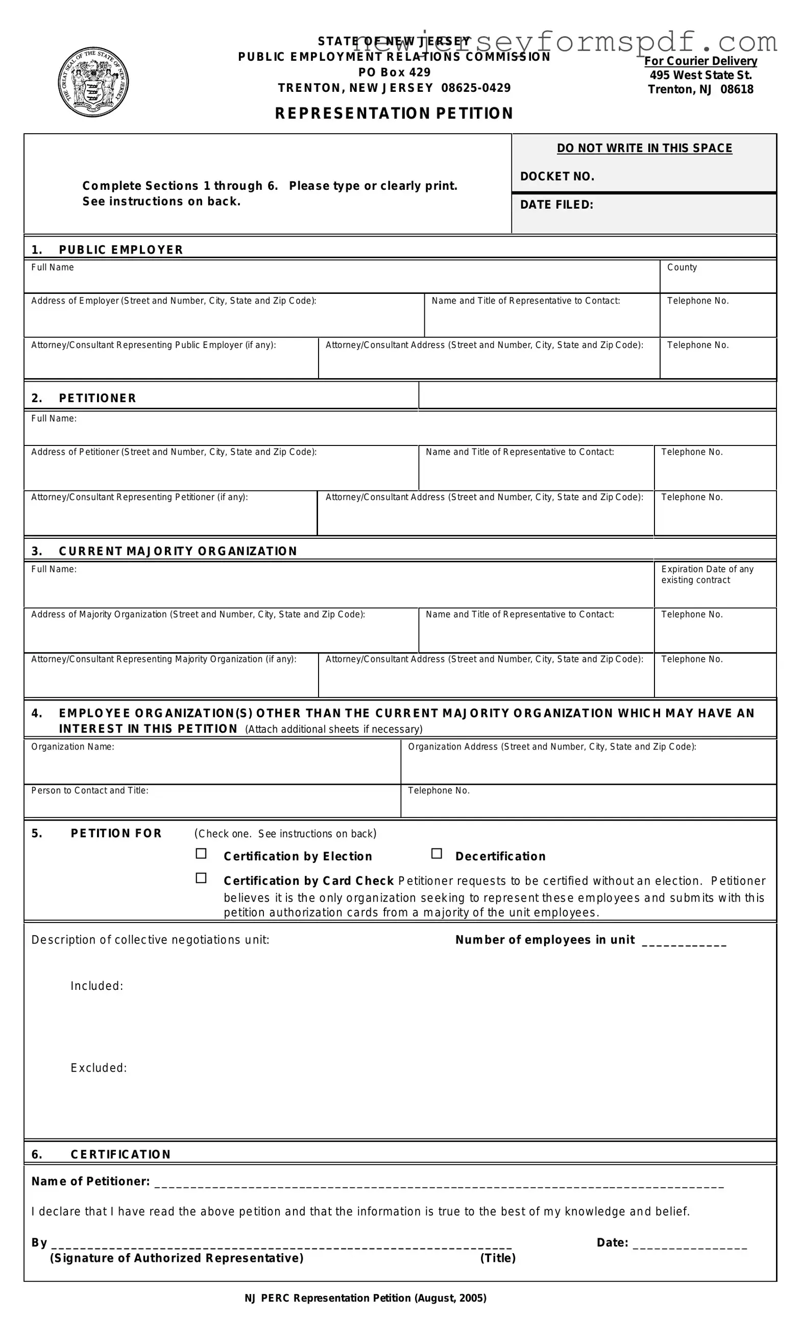 Fill Out a Valid New Jersey Representation Petition Template
