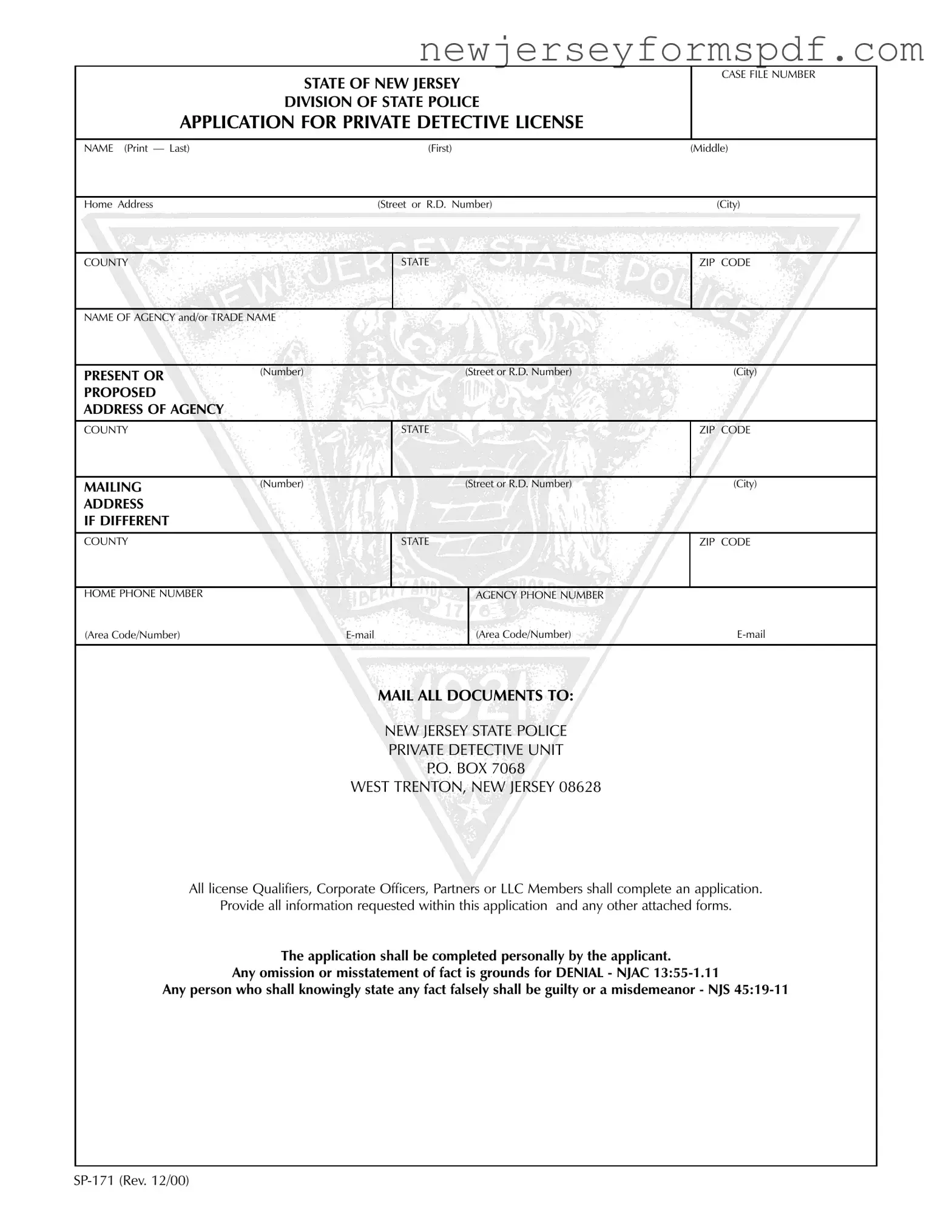 Fill Out a Valid New Jersey Sp 171 Template