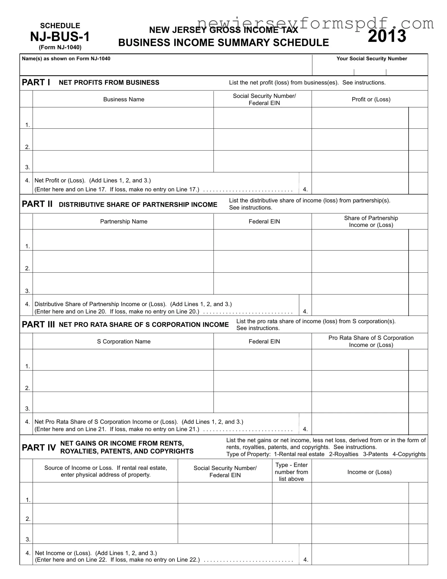 Fill Out a Valid Nj 1040 Schedule Nj Bus 1 Template