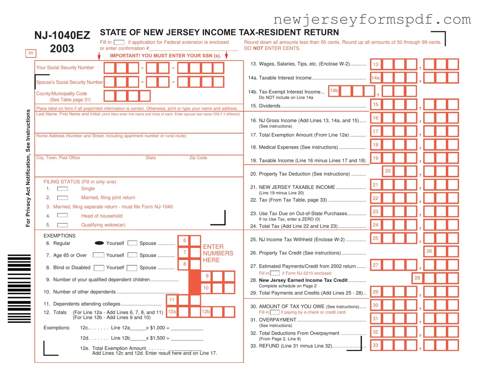 Fill Out a Valid Nj 1040Ez Template