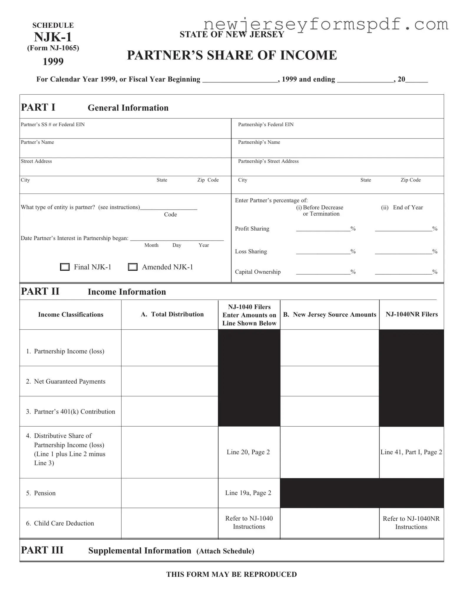 Fill Out a Valid Nj 1065 Schedule Njk 1 Template