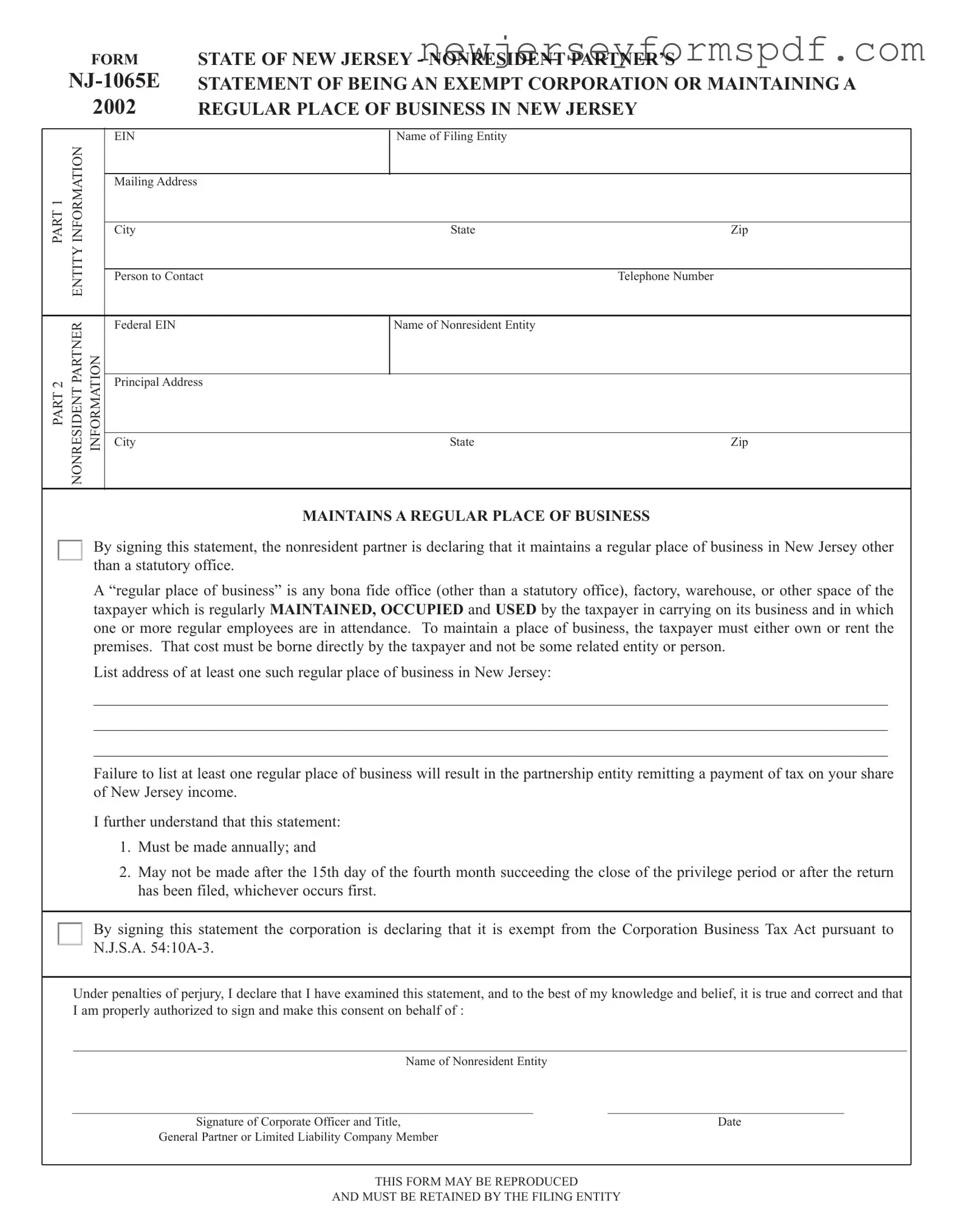 Fill Out a Valid Nj 1065E Template