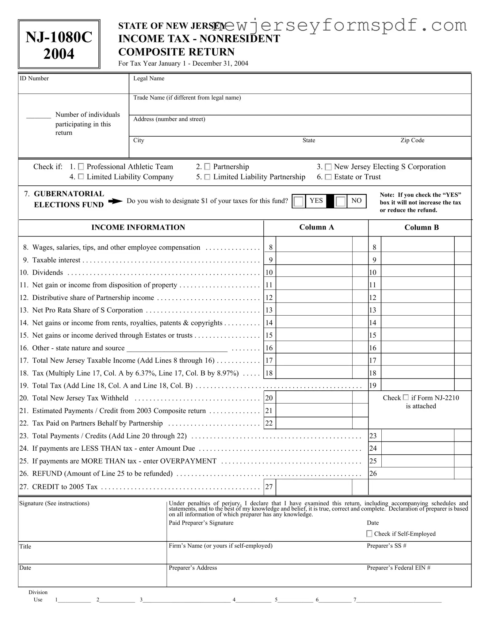 Fill Out a Valid Nj 1080C Template