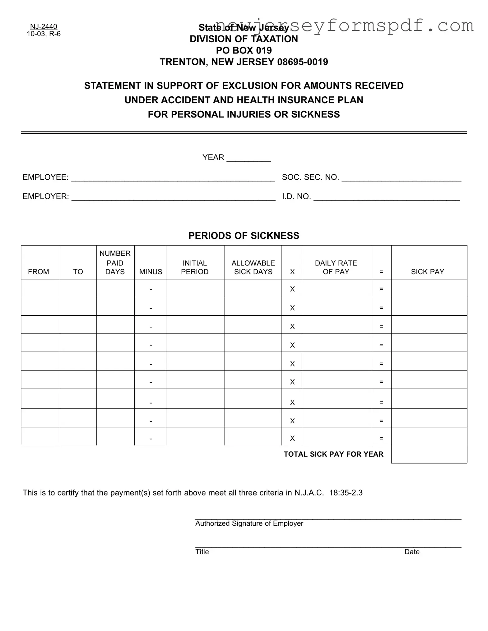 Fill Out a Valid Nj 2440 Template