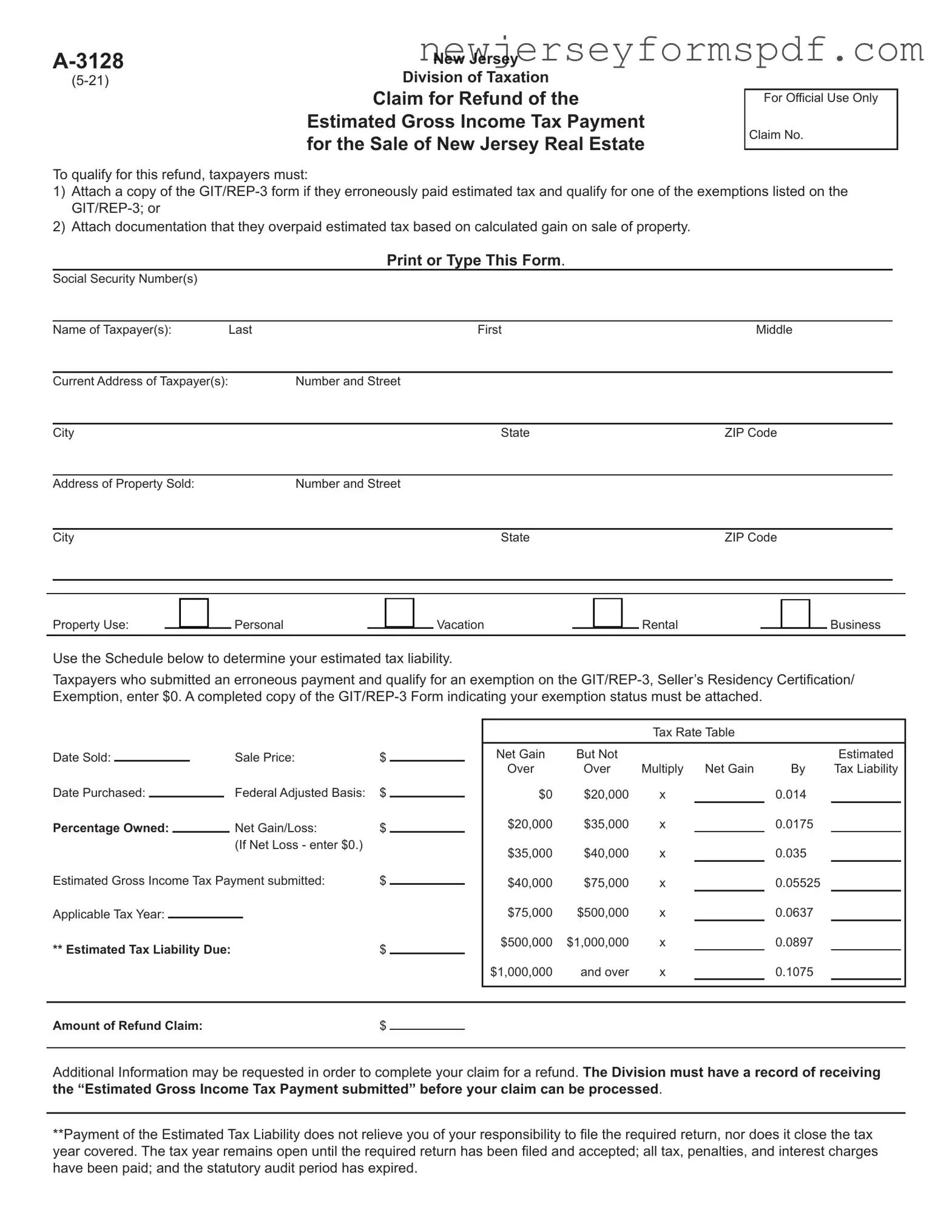 Fill Out a Valid Nj A 3128 Template