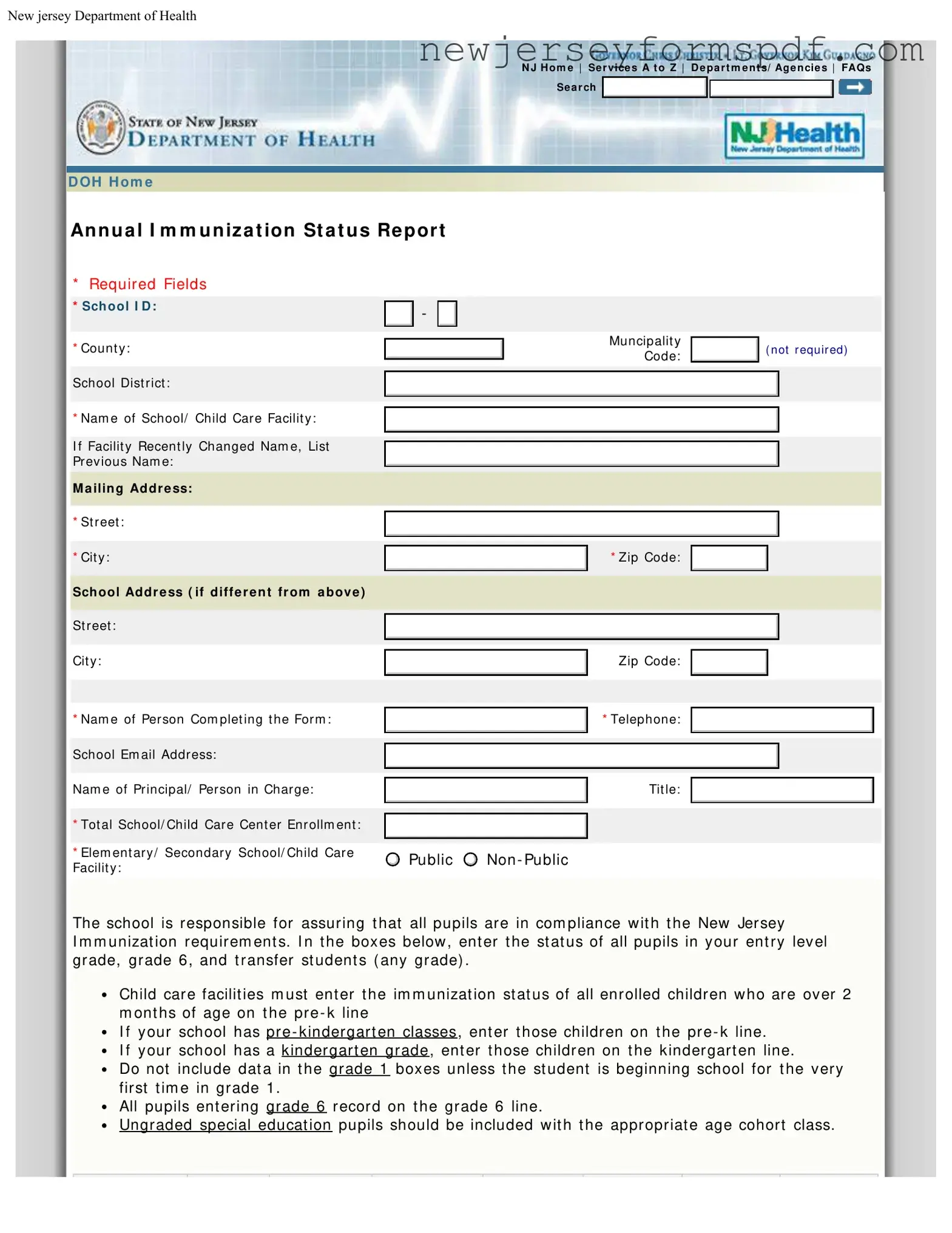 Fill Out a Valid Nj Annual Immunization Report Template