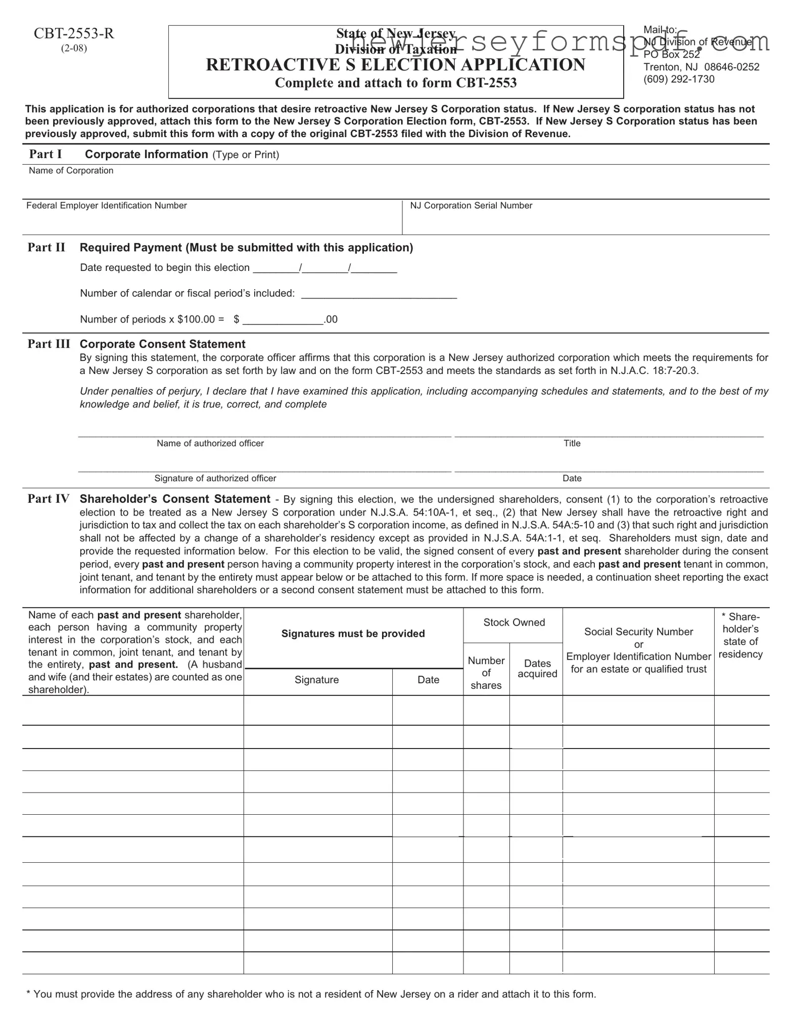 Fill Out a Valid Nj Cbt 2553 R Template