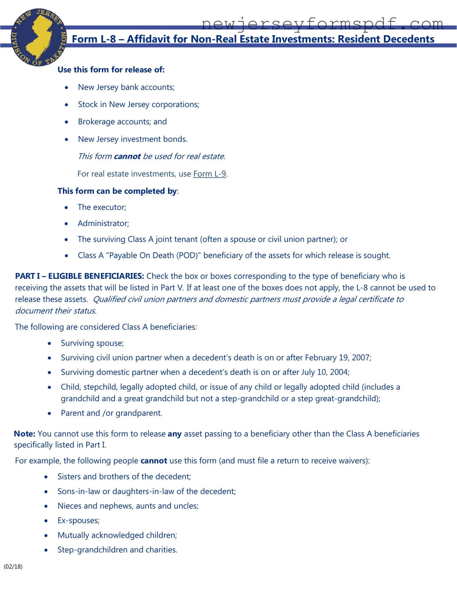Fill Out a Valid Nj L 8 Template