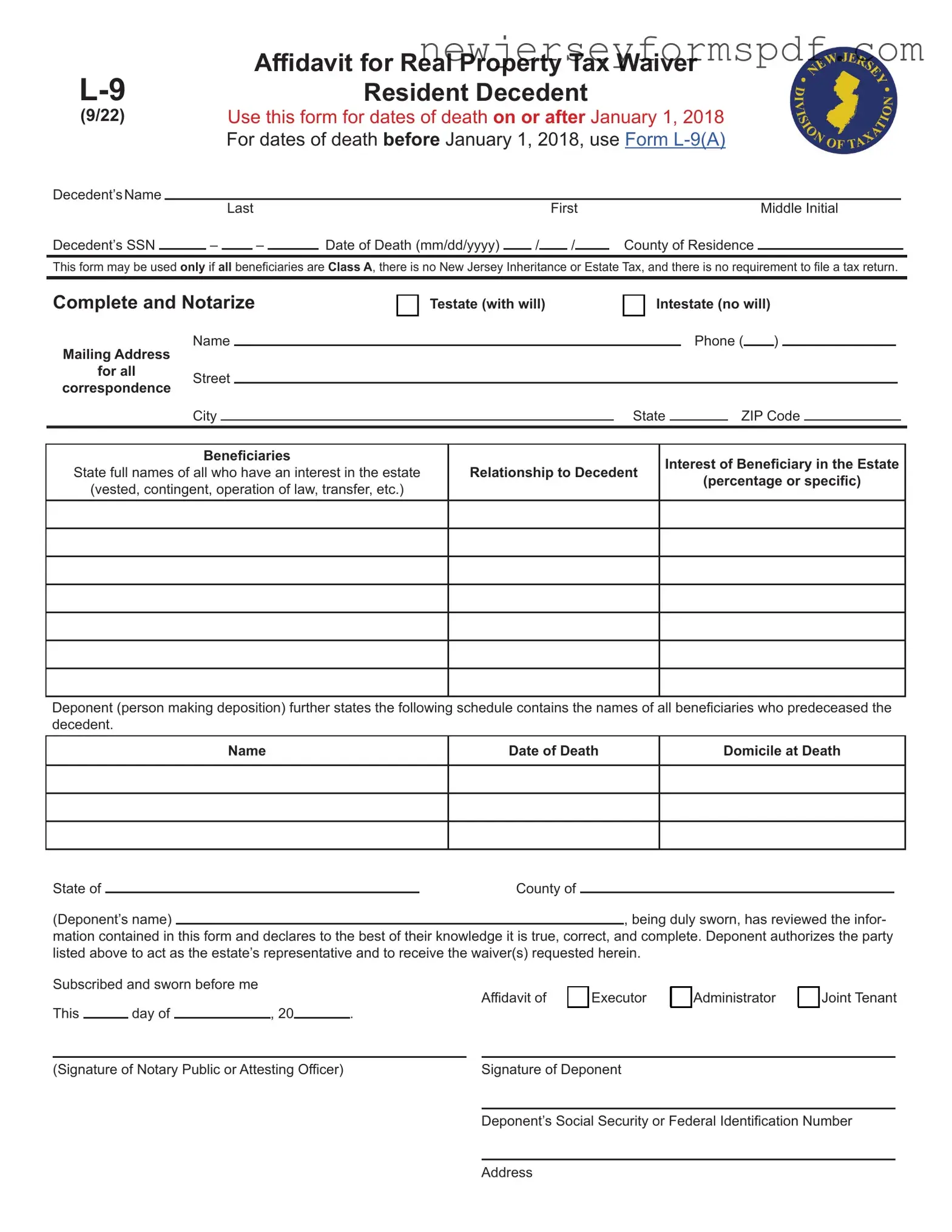 Fill Out a Valid Nj L 9 Template