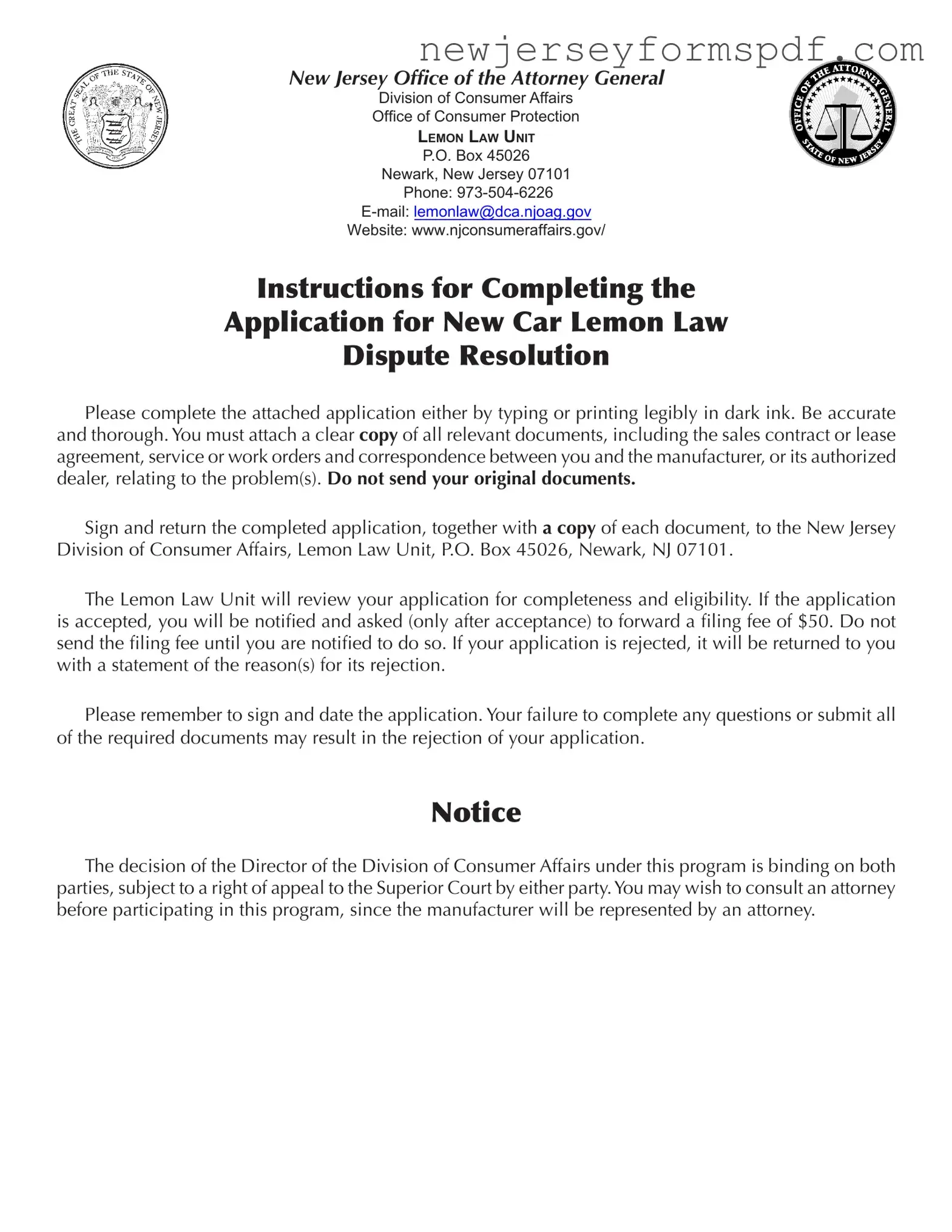 Fill Out a Valid Nj Lemon Law Application Template