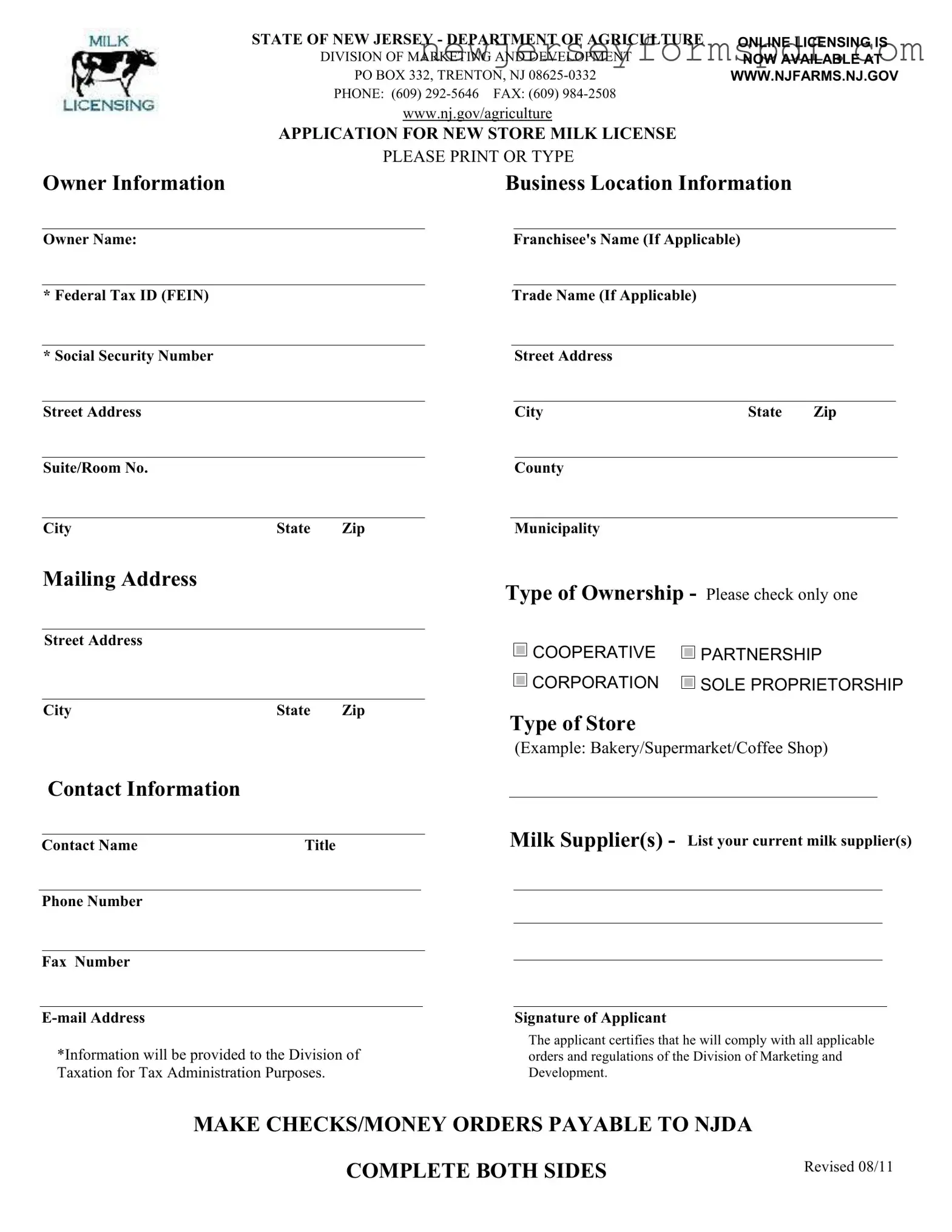 Fill Out a Valid Nj Milk License Template