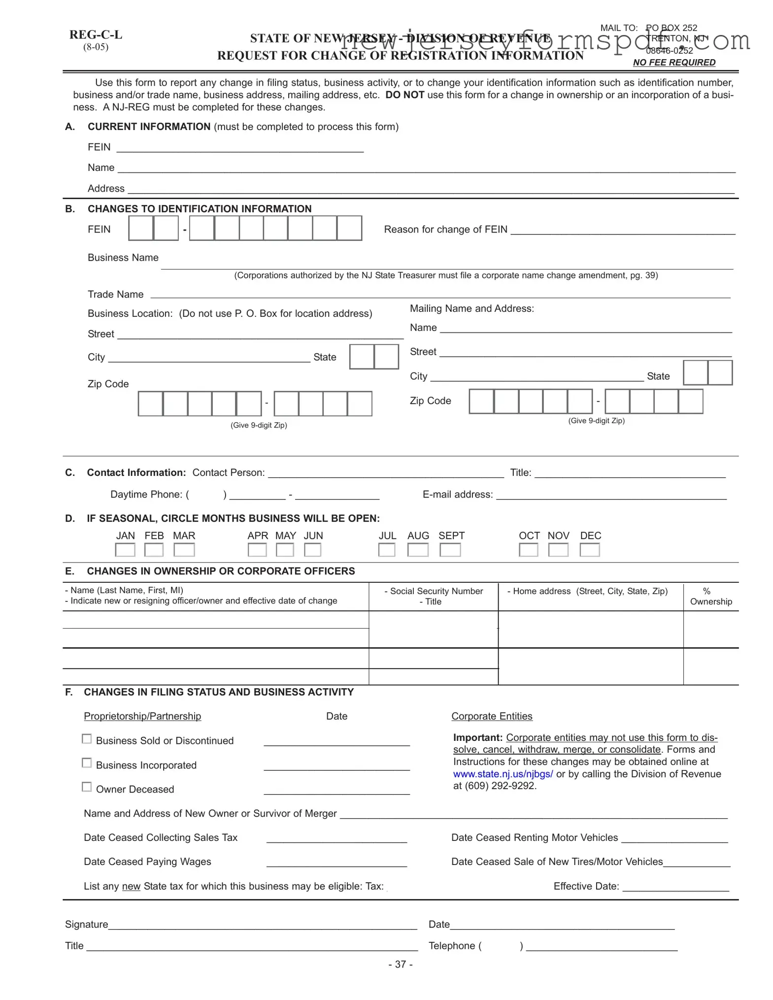 Fill Out a Valid Nj Reg C L Template