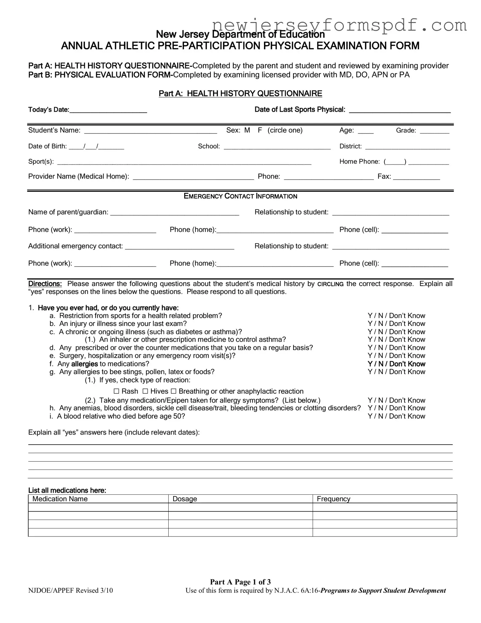 Fill Out a Valid Nj Sports Phisical Template