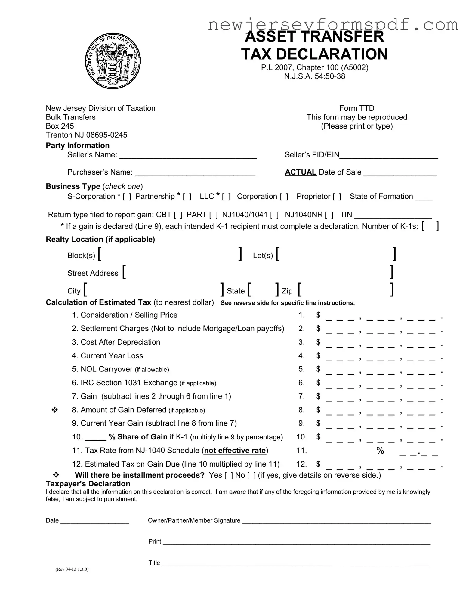 Fill Out a Valid Nj Ttd Template