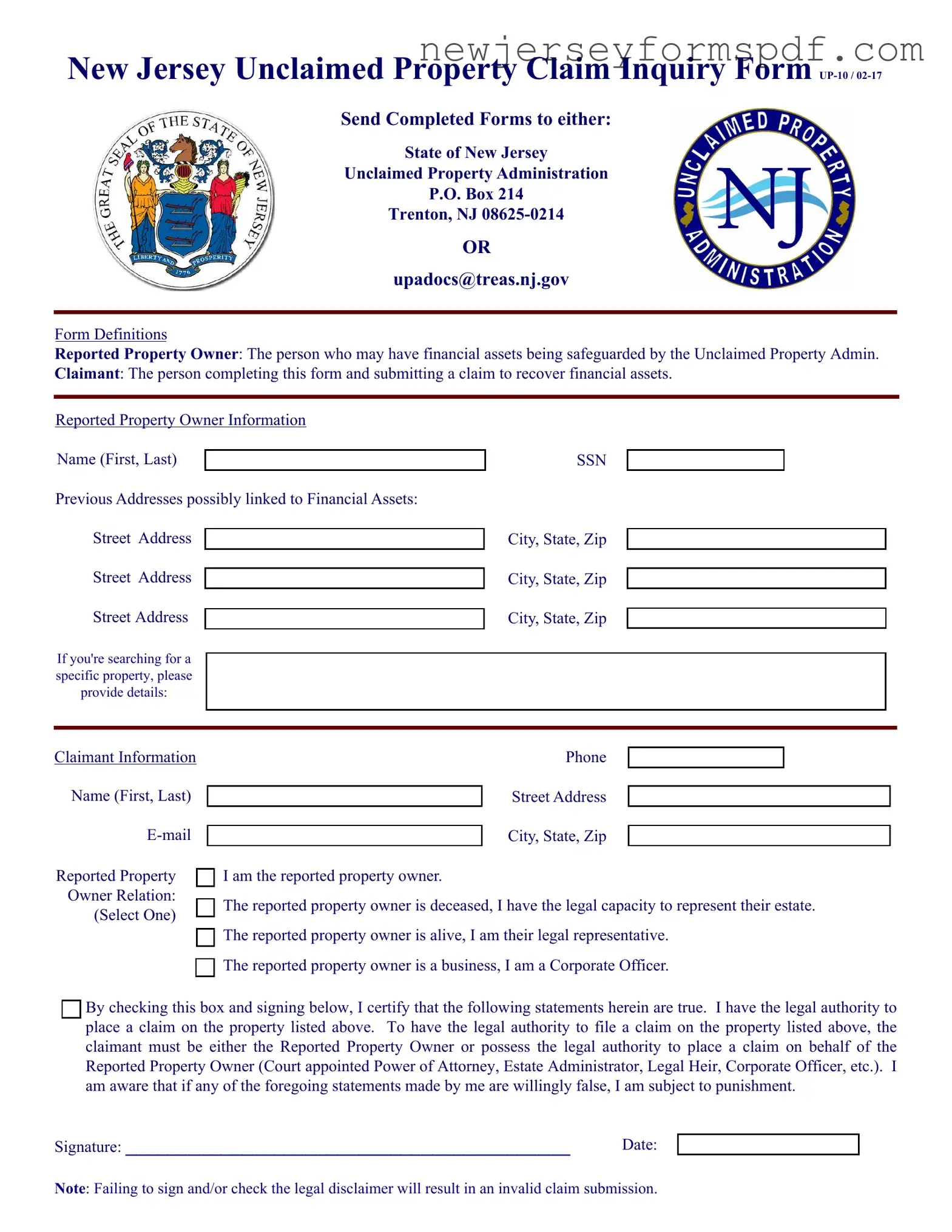 Fill Out a Valid Nj Unclaimed Property Template
