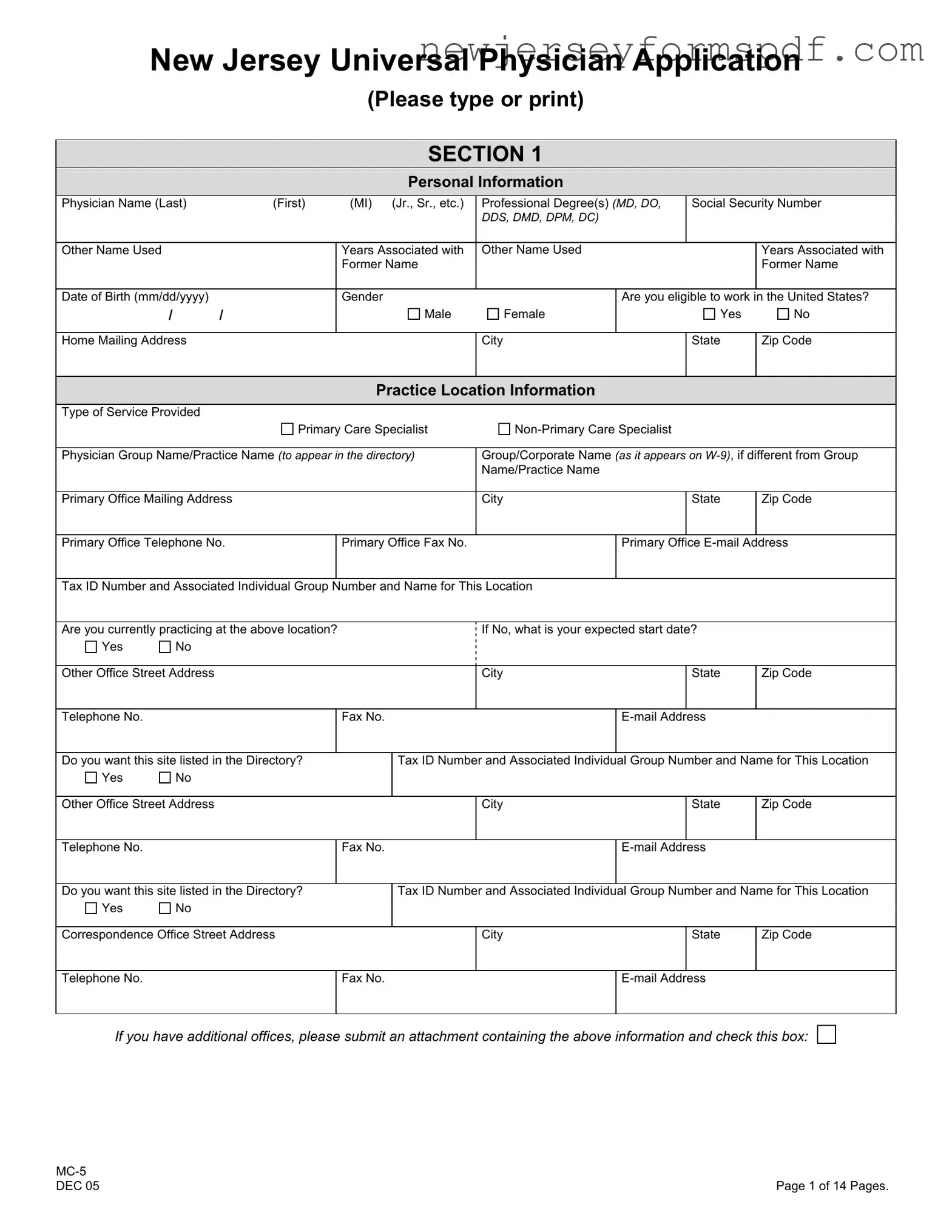 Fill Out a Valid Nj Universal Physician Application Template