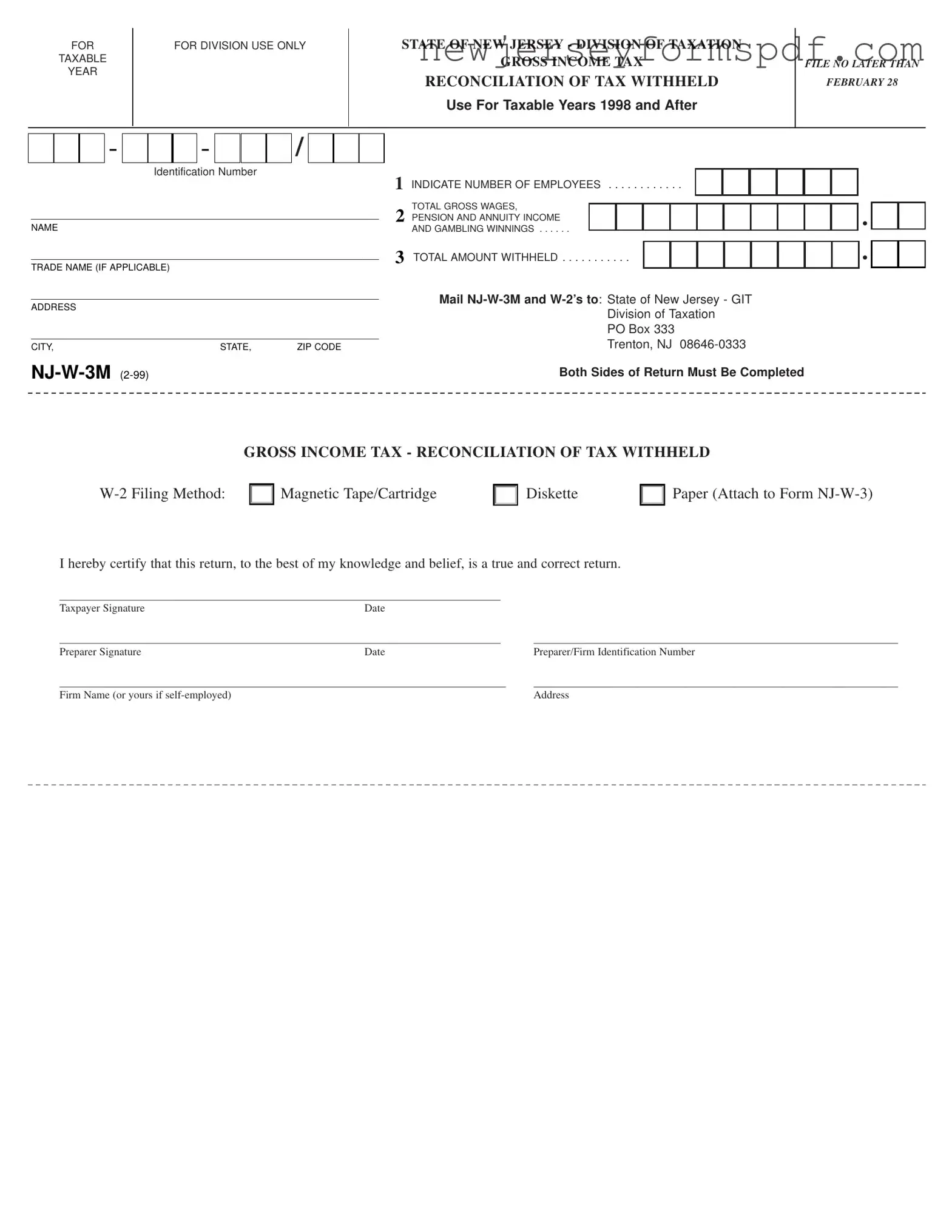 Fill Out a Valid Nj W 3M Template