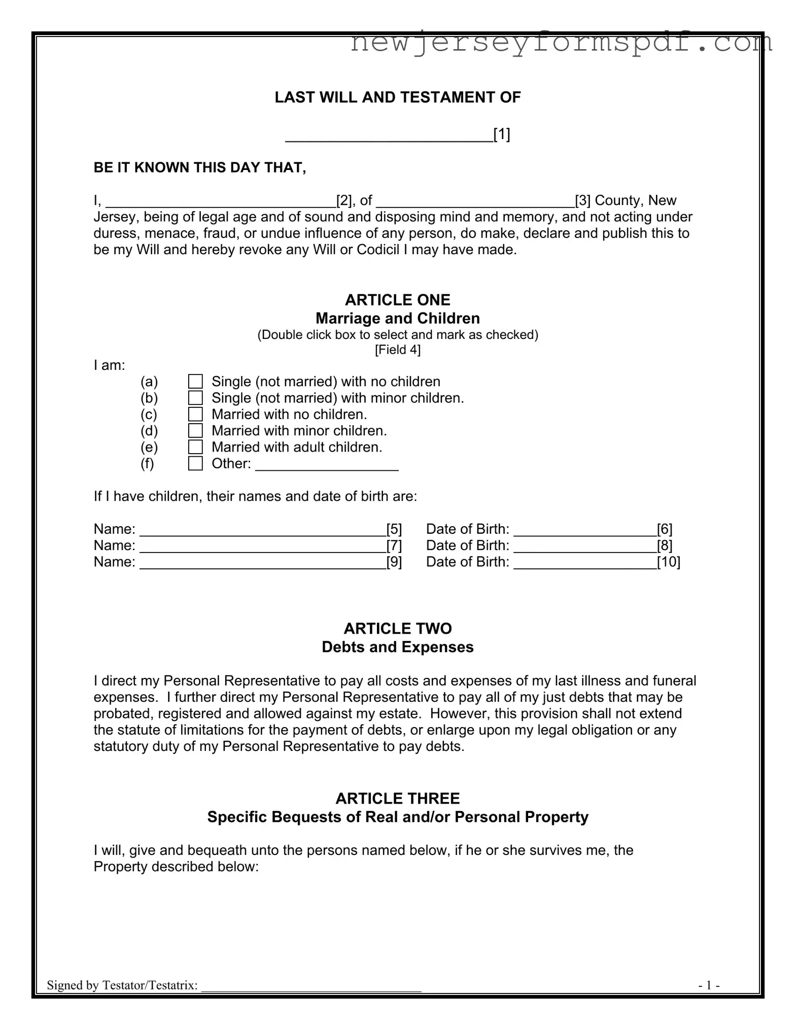 Fill Out a Valid Nj Will Requirements Template