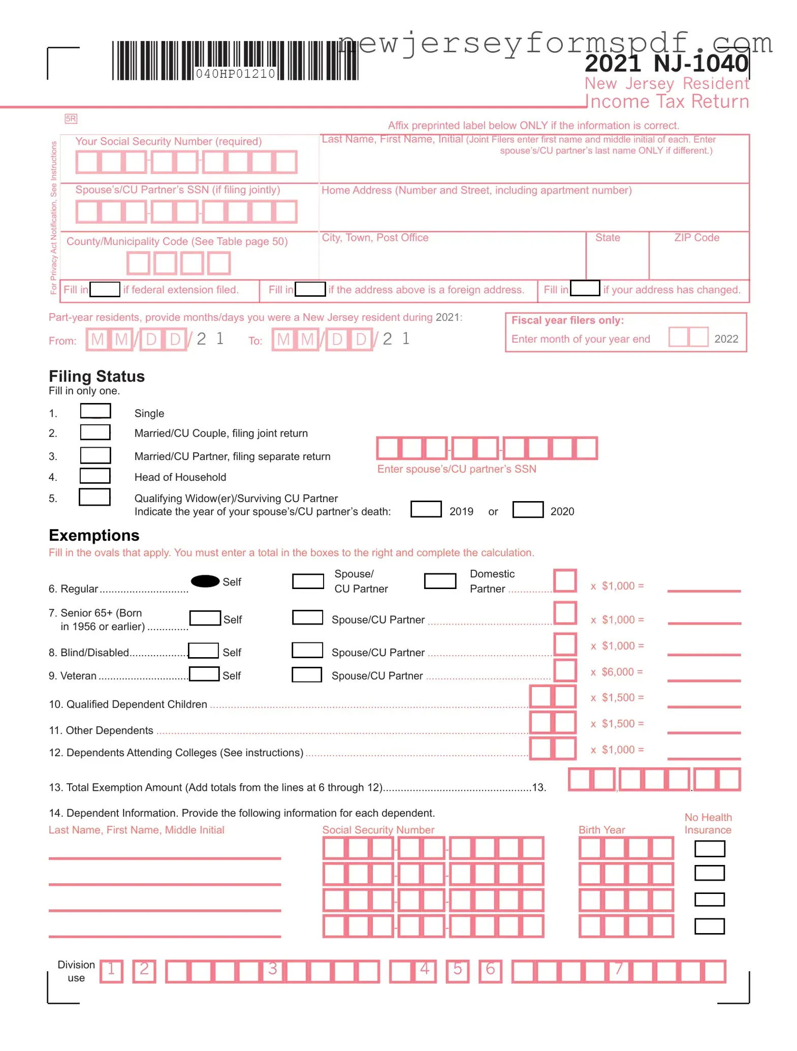 Fill Out a Valid Nj1040 Template