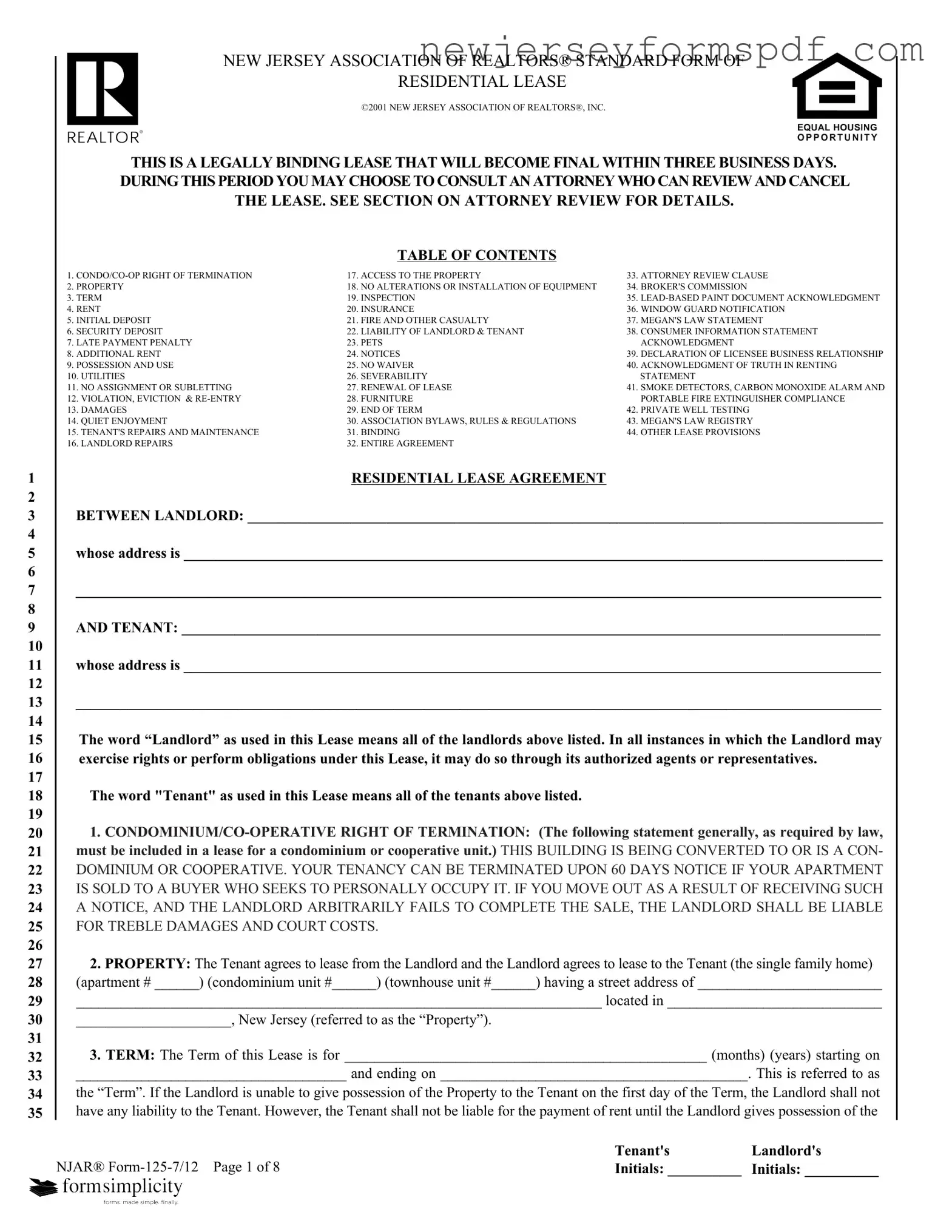 Fill Out a Valid Njar 125 7 12 Template