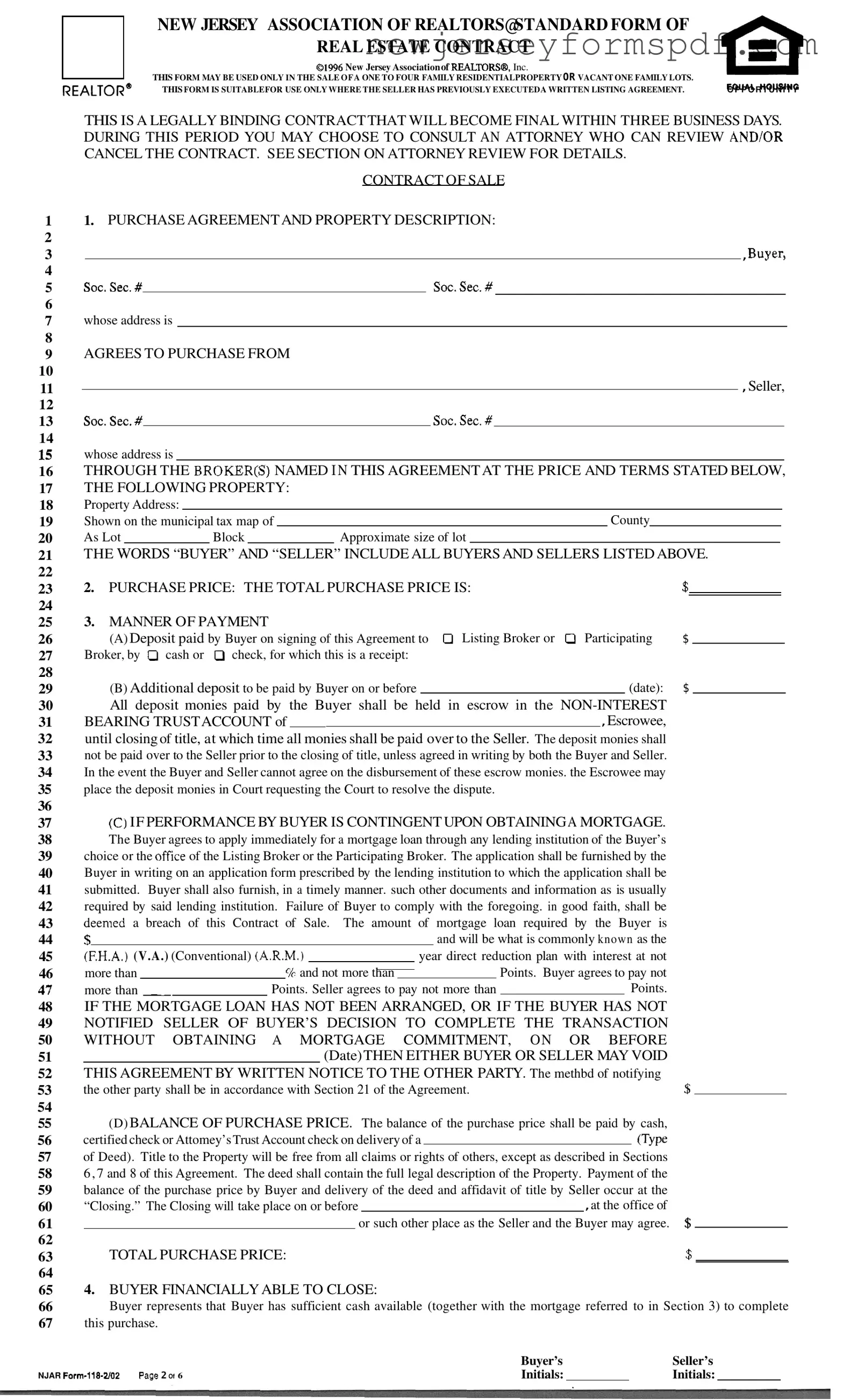 Fill Out a Valid Njar Real Estate Contract Template