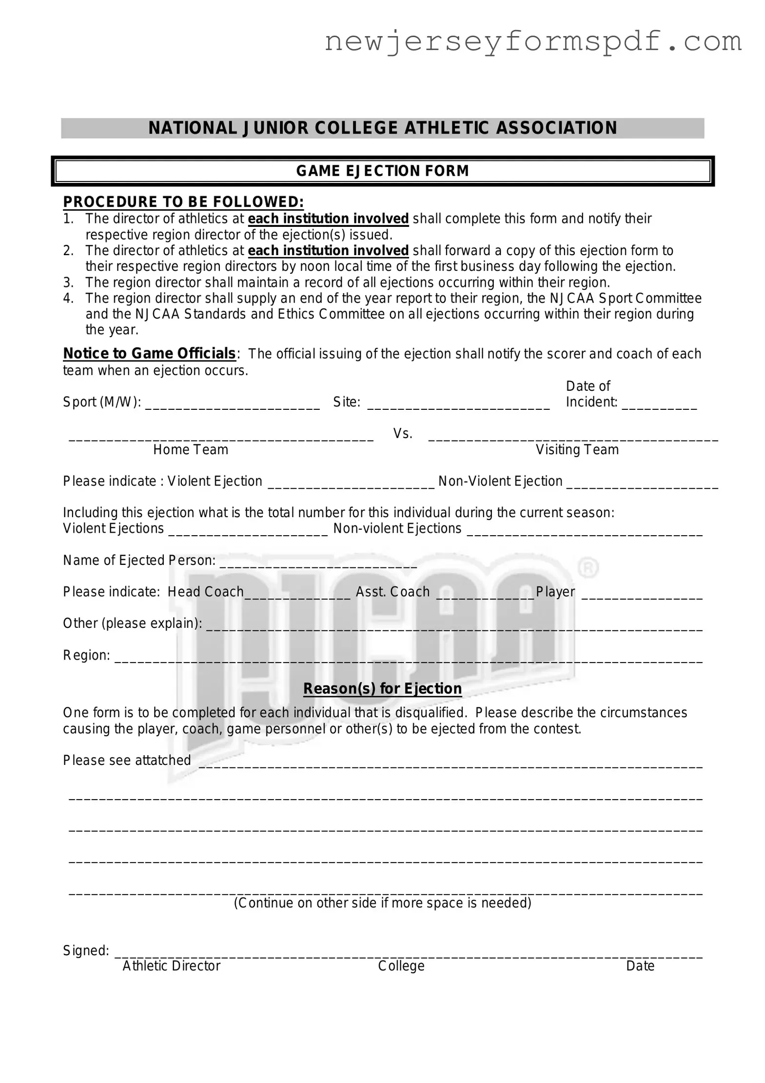 Fill Out a Valid Njcaa Ejection Template