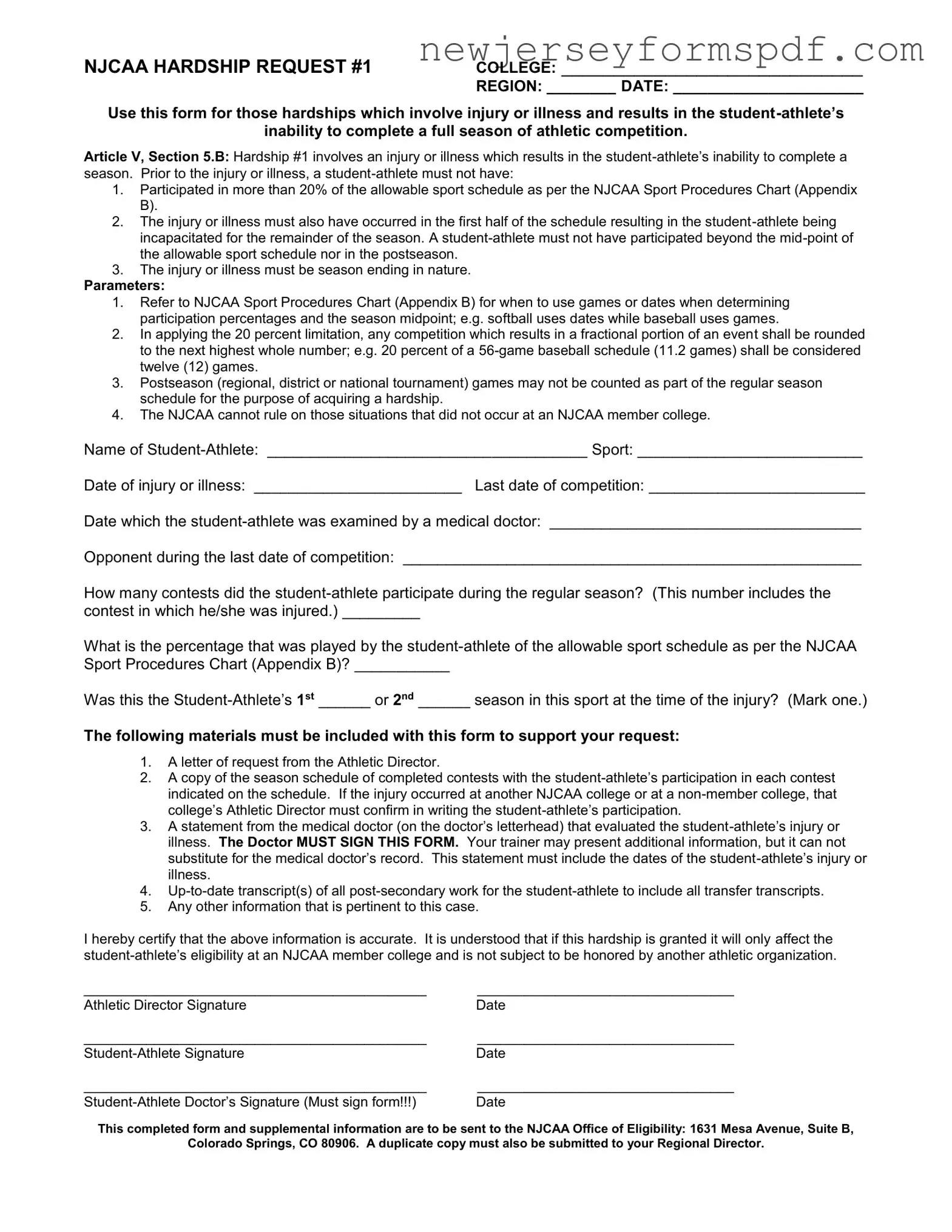 Fill Out a Valid Njcaa Hardship Template