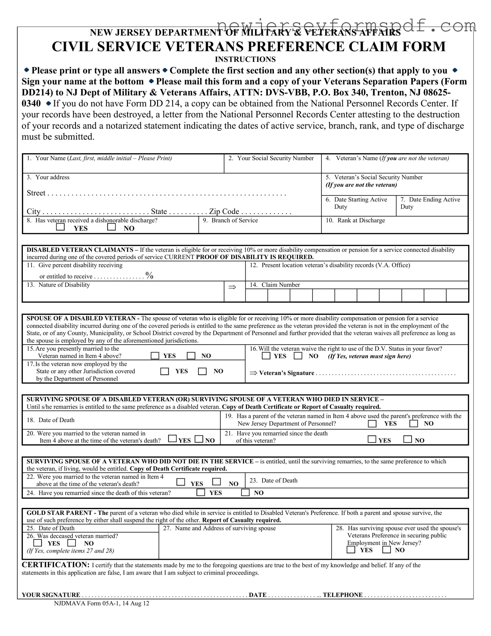 Fill Out a Valid Njdmava 05A 1 Template