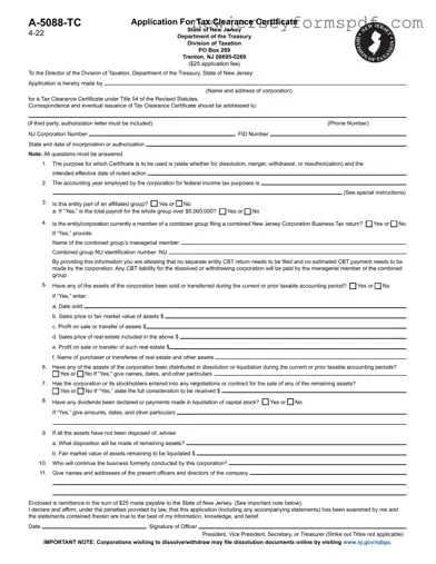 Fill Out a Valid A 5088 Tc Nj Template