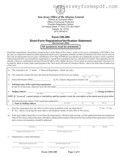 Fill Out a Valid Cri 200 Nj Template