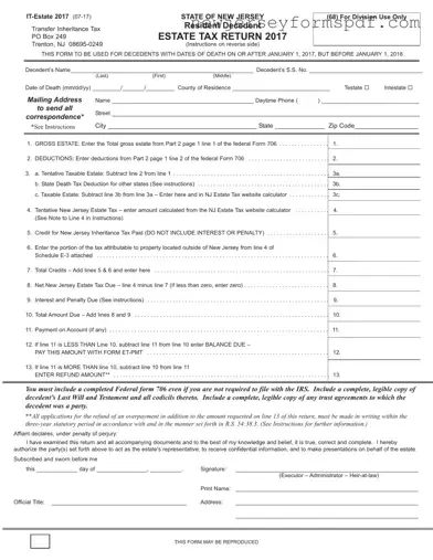 Fill Out a Valid New Jersey Estate Tax Return Template