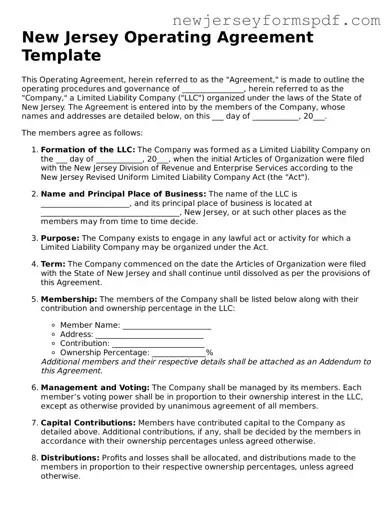 Valid Operating Agreement Form for the State of New Jersey