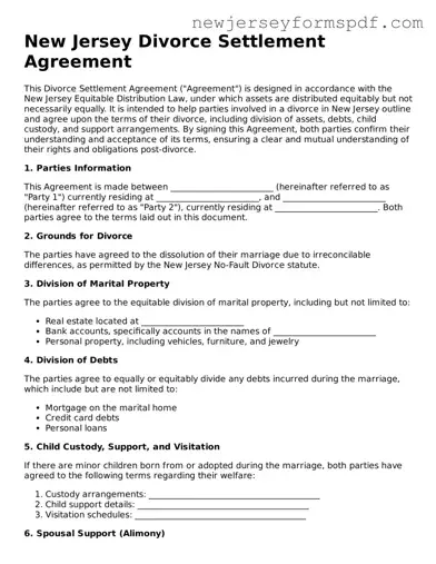 Valid Divorce Settlement Agreement Form for the State of New Jersey