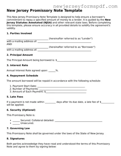 Valid Promissory Note Form for the State of New Jersey