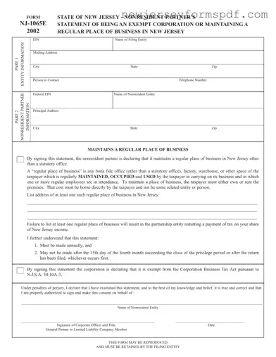Fill Out a Valid Nj 1065E Template