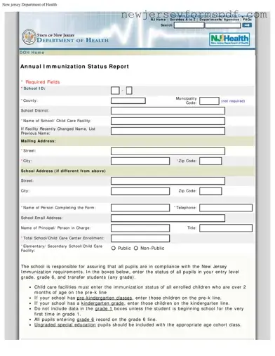 Fill Out a Valid Nj Annual Immunization Report Template