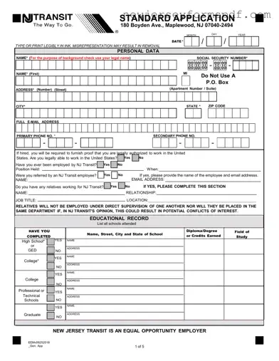 Fill Out a Valid Nj Application Employment Template