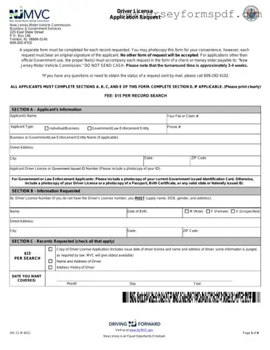 Fill Out a Valid Nj Driver License Application Request Template