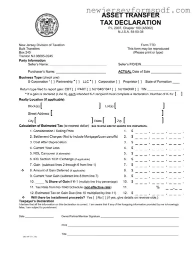 Fill Out a Valid Nj Ttd Template