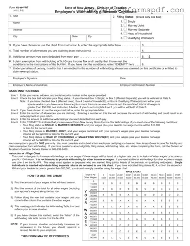 Fill Out a Valid Nj W4 Wt Template