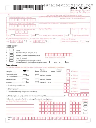 Fill Out a Valid Nj1040 Template