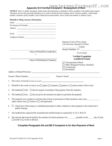 Fill Out a Valid Verified Complaint Landlord Tenant New Jersey Template