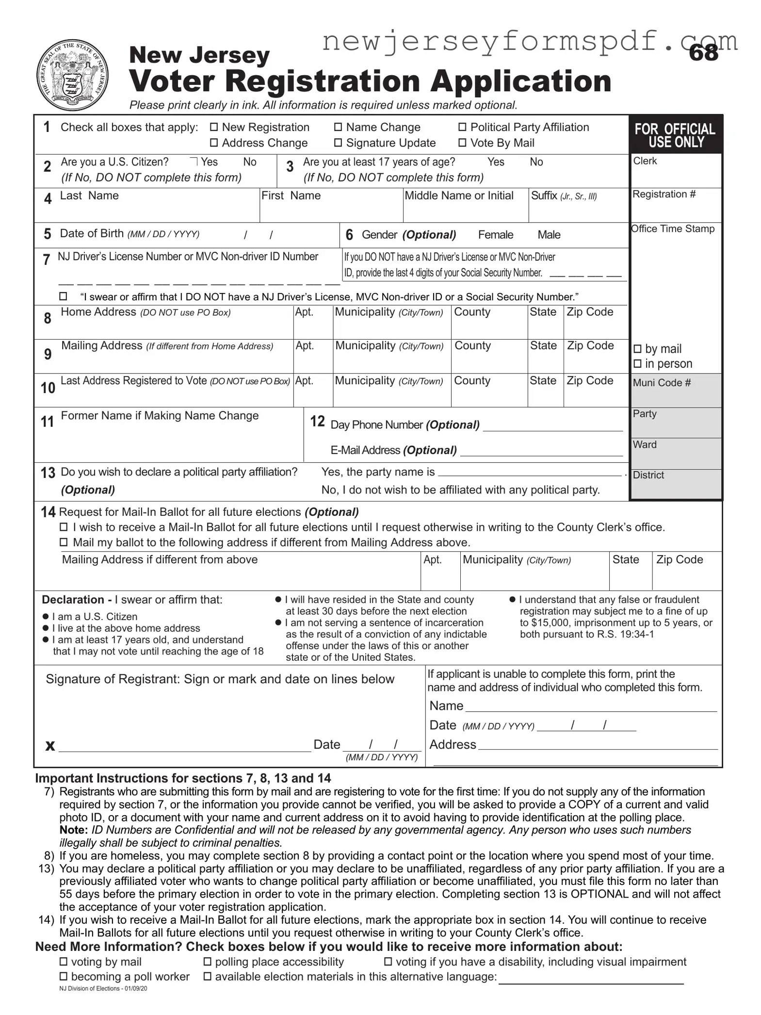 Fill Out a Valid Voter Registration Nj Template